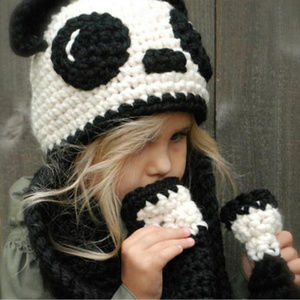 Panda Crochet Hat with Scarf Attached
